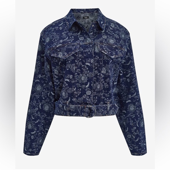 Express Floral Denim Moto Cropped Jacket Large NWT - Picture 1 of 7